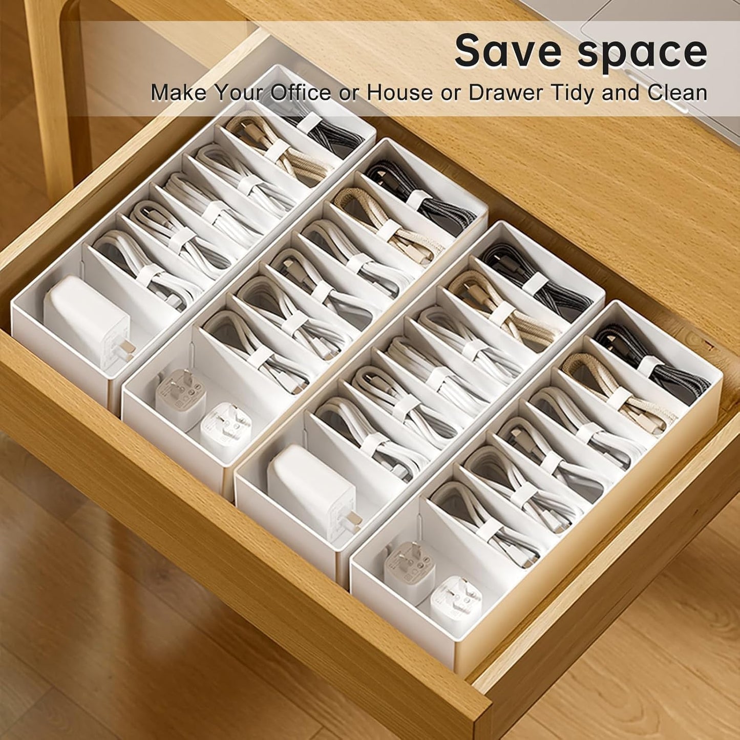 PAVSTINE Datenkabel-Organisator Kleiner 2Er-Pack Mit 14 Kabelbindern | Kabelbox Weiß Mit Verstellbaren FäChern, Kabel Organizer Zur Aufbewahrung Von Schreibwaren, Batterien Und Ladekabeln