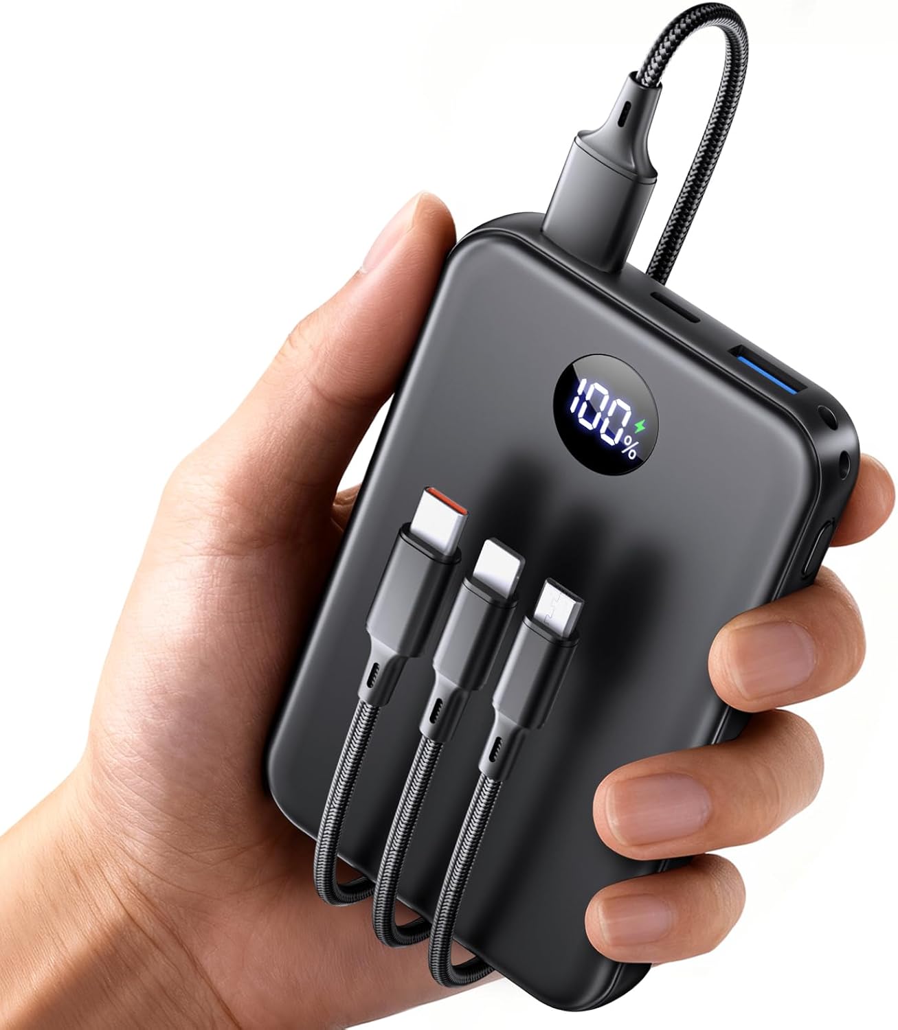 Power Bank 27.000 mAh – Ultrakompakte Powerbank mit Schnellladefunktion & 3-in-1-Kabel | Externer Akku mit LED-Display für Reisen & Alltag, 3 Ports für iPhone 17/16/15 Serie, Samsung, iPad u. v. m. – Flugtauglich