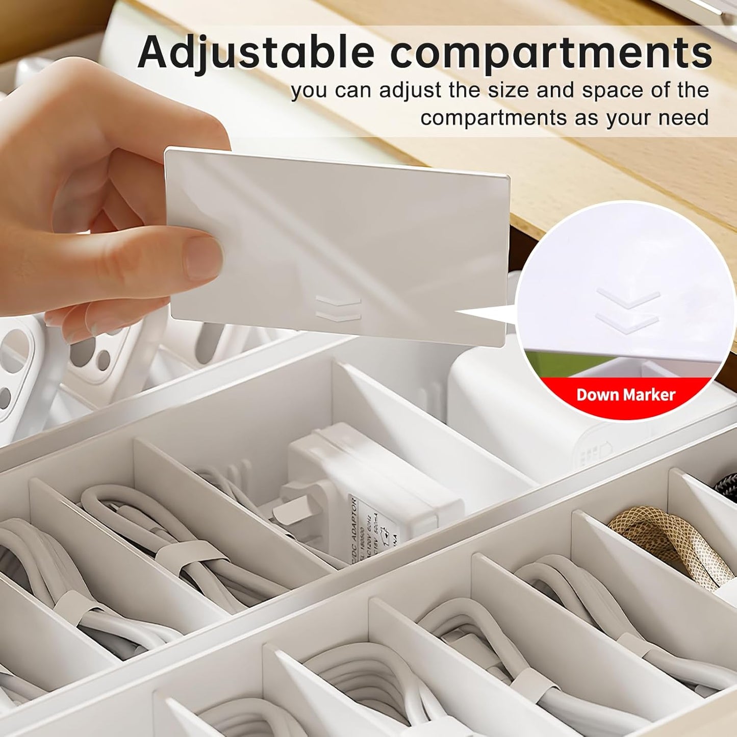 PAVSTINE Datenkabel-Organisator Kleiner 2Er-Pack Mit 14 Kabelbindern | Kabelbox Weiß Mit Verstellbaren FäChern, Kabel Organizer Zur Aufbewahrung Von Schreibwaren, Batterien Und Ladekabeln