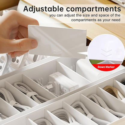 PAVSTINE Datenkabel-Organisator Kleiner 2Er-Pack Mit 14 Kabelbindern | Kabelbox Weiß Mit Verstellbaren FäChern, Kabel Organizer Zur Aufbewahrung Von Schreibwaren, Batterien Und Ladekabeln